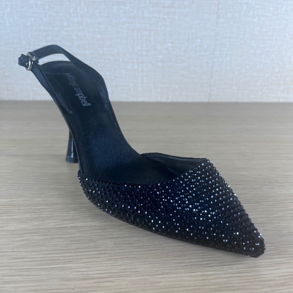 Jeffrey Campbell Black Rhinestone Slingback Pumps Pointed Toe Heels Size 7.5
